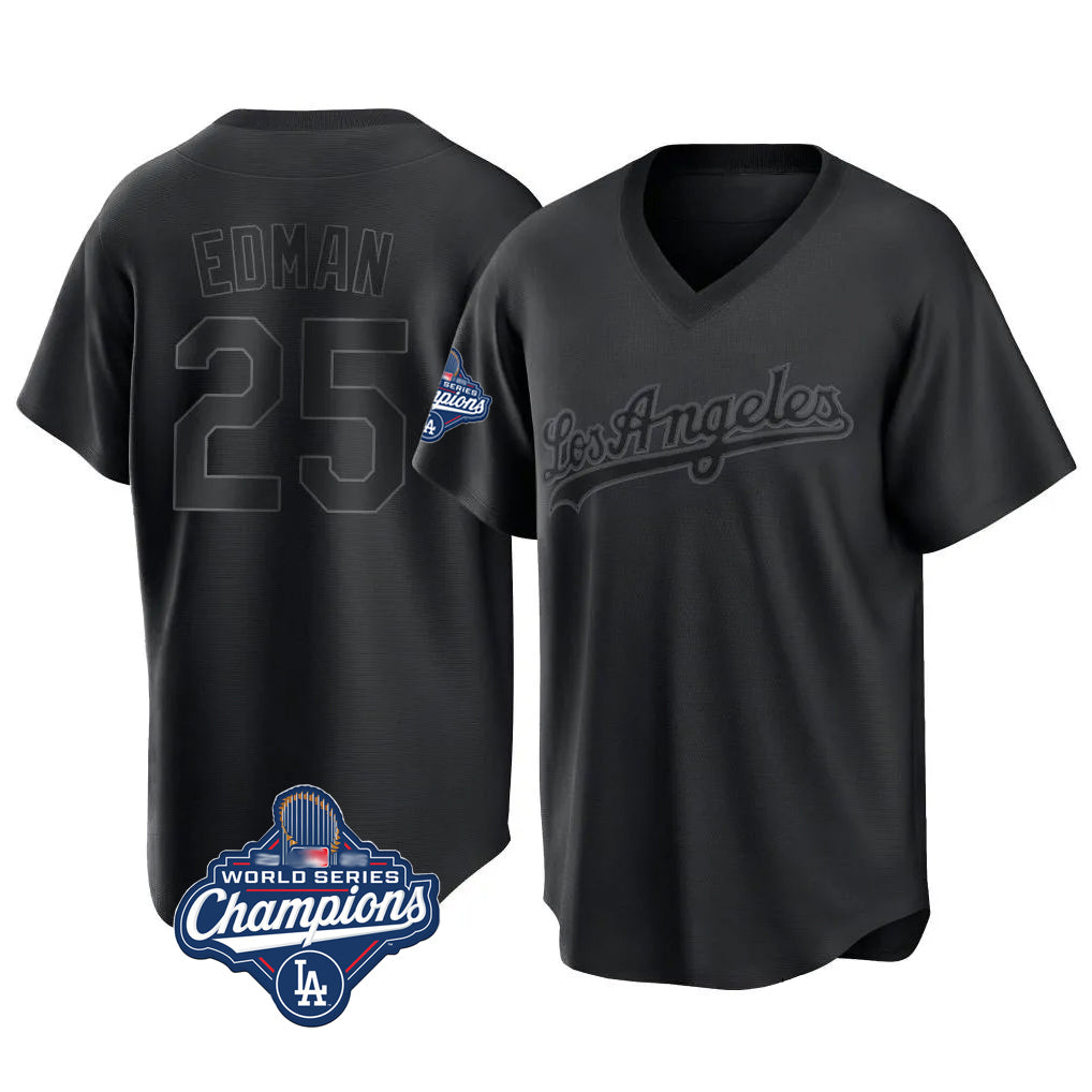 Trusc LA.Dodgers #25 Tommy Edman Player Black World Series Meet Pitch Fashion T-shirt Stitched Jerseys