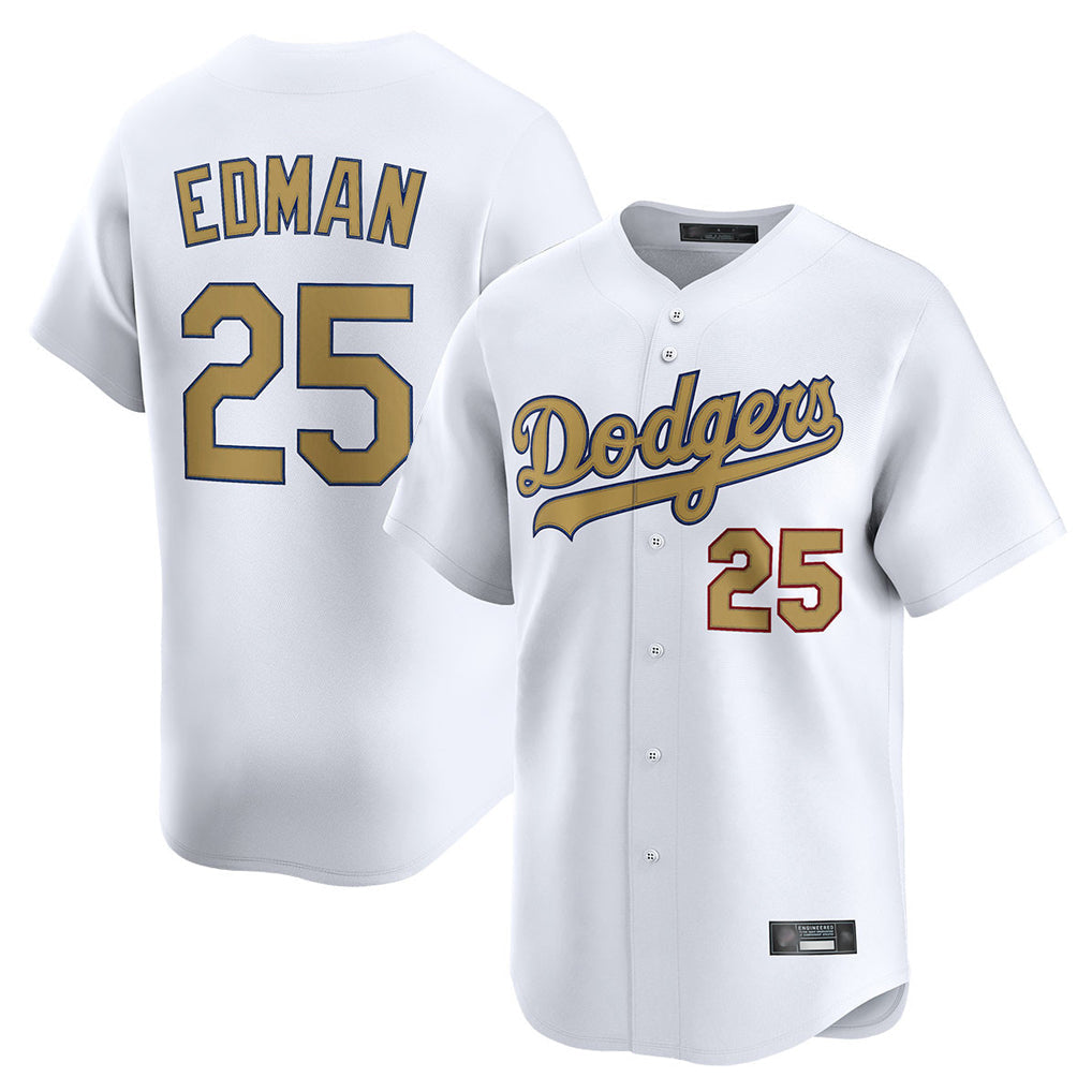 Trusc LA.Dodgers #25 Tommy Edman Player Gold Collection Limited Home Stitched Jerseys