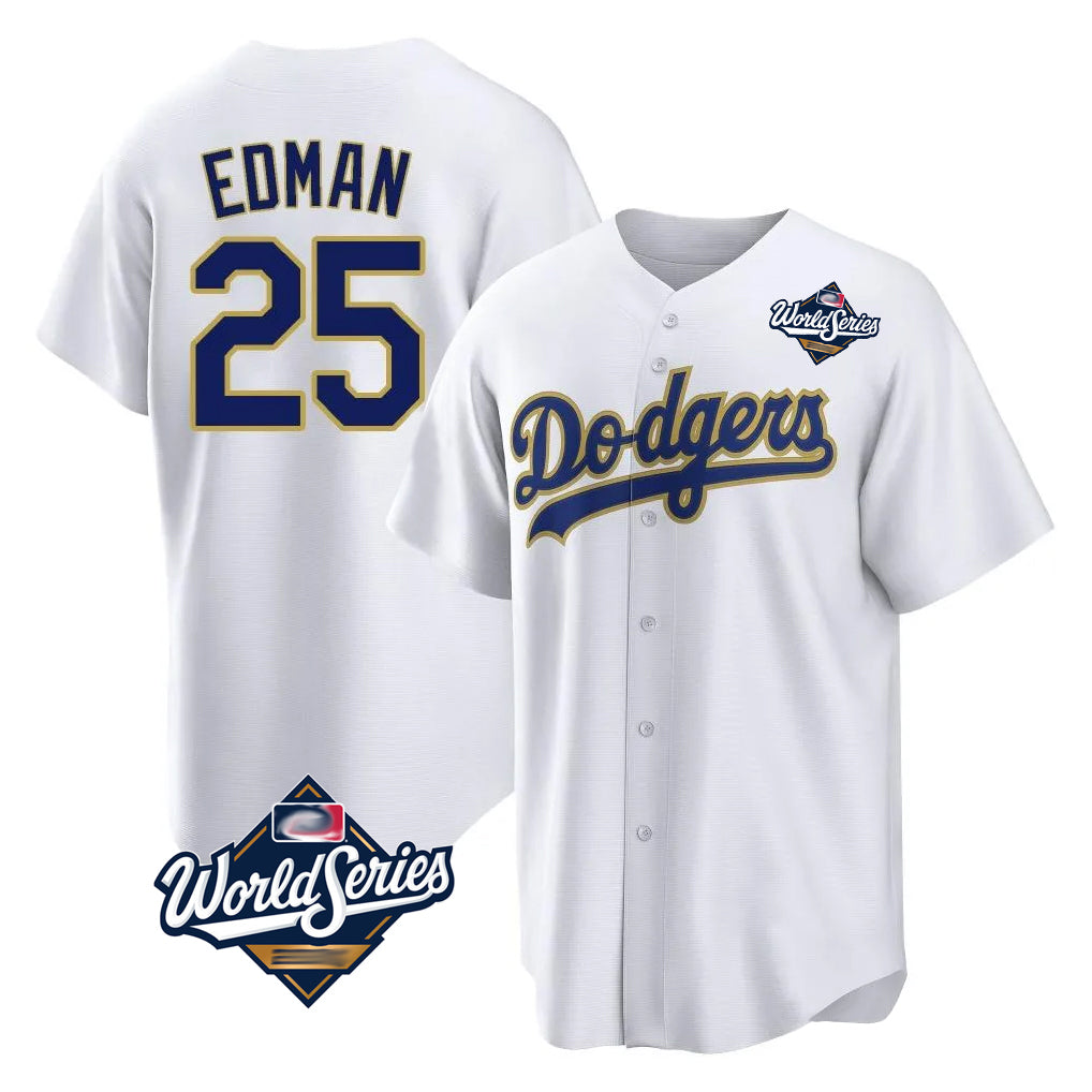 Trusc LA.Dodgers #25 Tommy Edman Player Gold White World Series 2026 Collection Stadium Game Stitched Jerseys