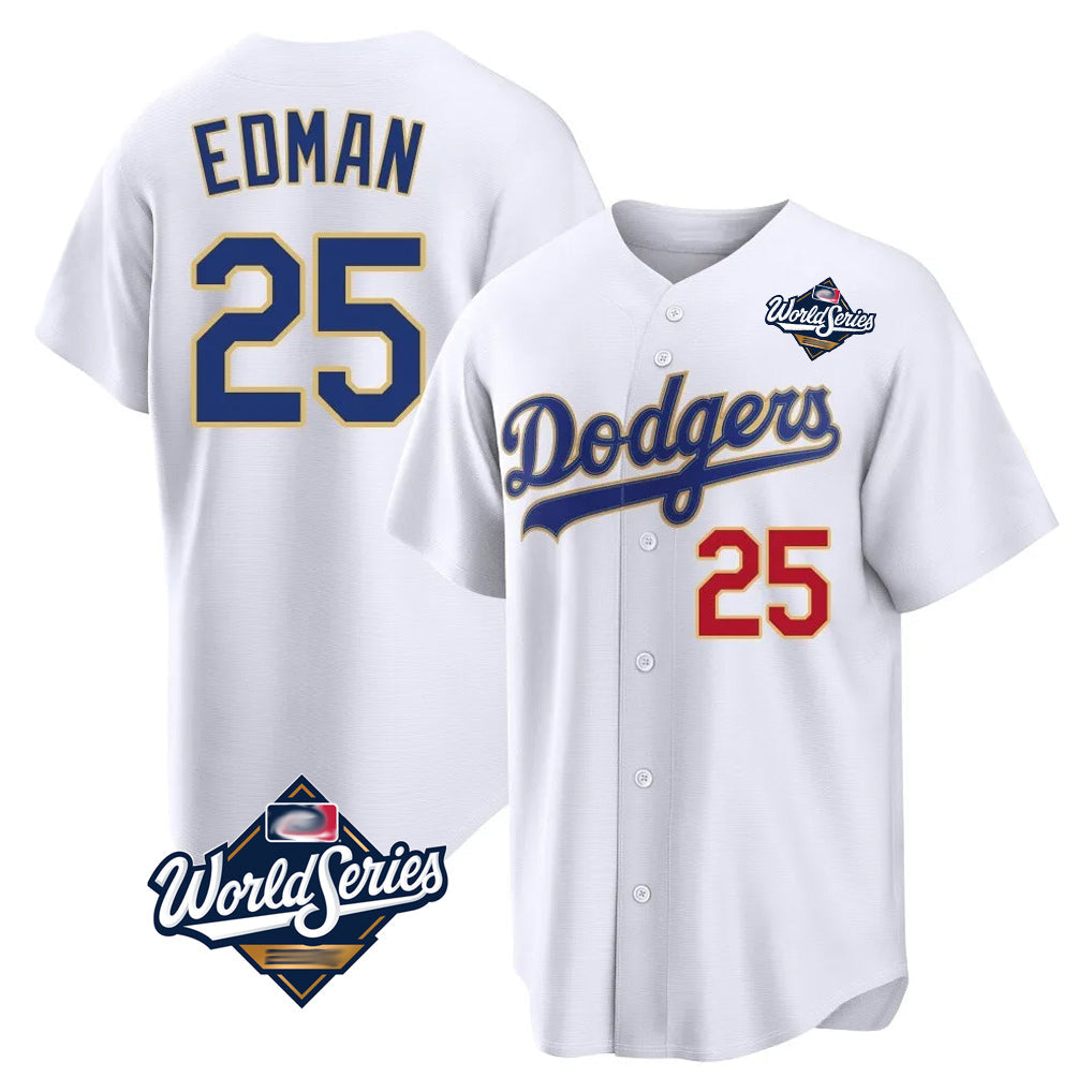Trusc LA.Dodgers #25 Tommy Edman Player Gold White World Series 2026 Collection Stadium Limited Stitched Jerseys