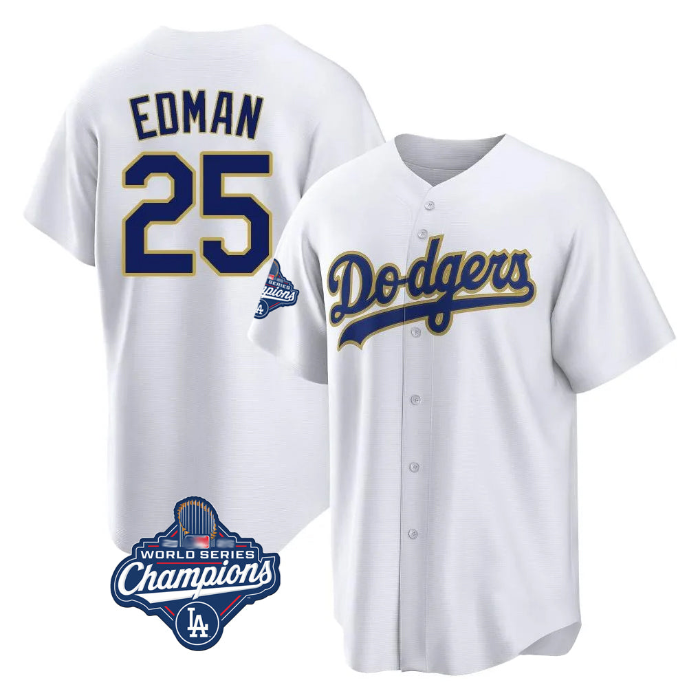 Trusc LA.Dodgers #25 Tommy Edman Player Gold White World Series Meet 2026 Collection Stadium Limited Elite Stitched Jerseys