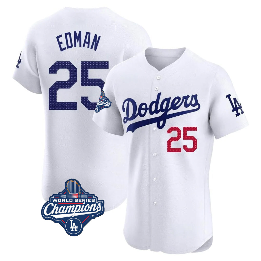 Trusc LA.Dodgers #25 Tommy Edman Player Gold White World Series Meet Limited Elite Home Stitched Jerseys