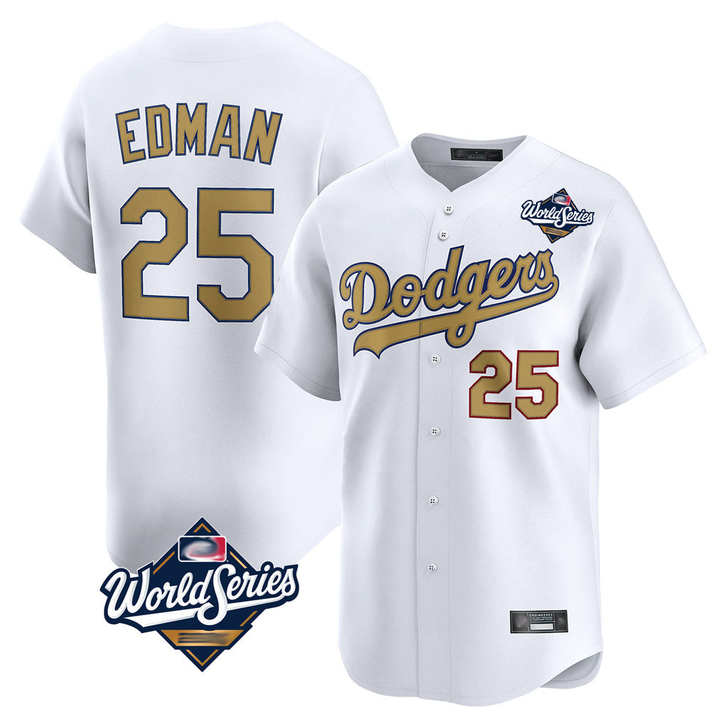 Trusc LA.Dodgers #25 Tommy Edman Player Gold World Series Collection Limited Home Stitched Jerseys