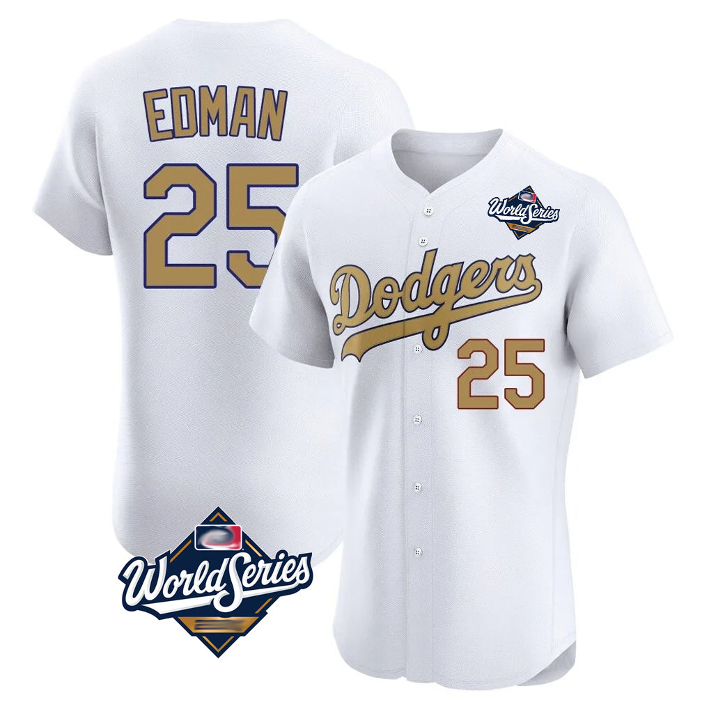 Trusc LA.Dodgers #25 Tommy Edman Player Gold World Series Limited Elite Home Stitched Jerseys