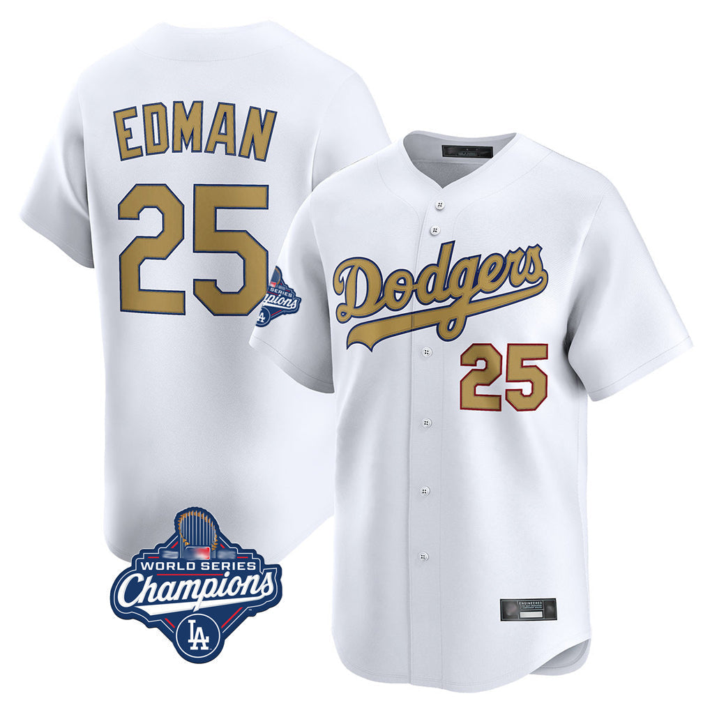 Trusc LA.Dodgers #25 Tommy Edman Player Gold World Series Meet Collection Limited Home Stitched Jerseys