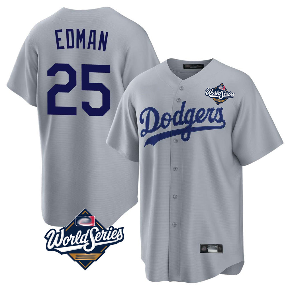 Trusc LA.Dodgers #25 Tommy Edman Player Gray World Series Game Stitched Jerseys