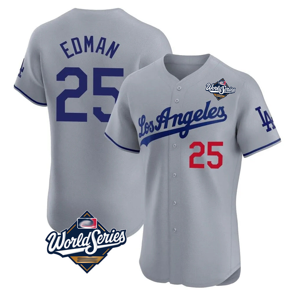 Trusc LA.Dodgers #25 Tommy Edman Player Gray World Series Limited Elite Home Stitched Jerseys