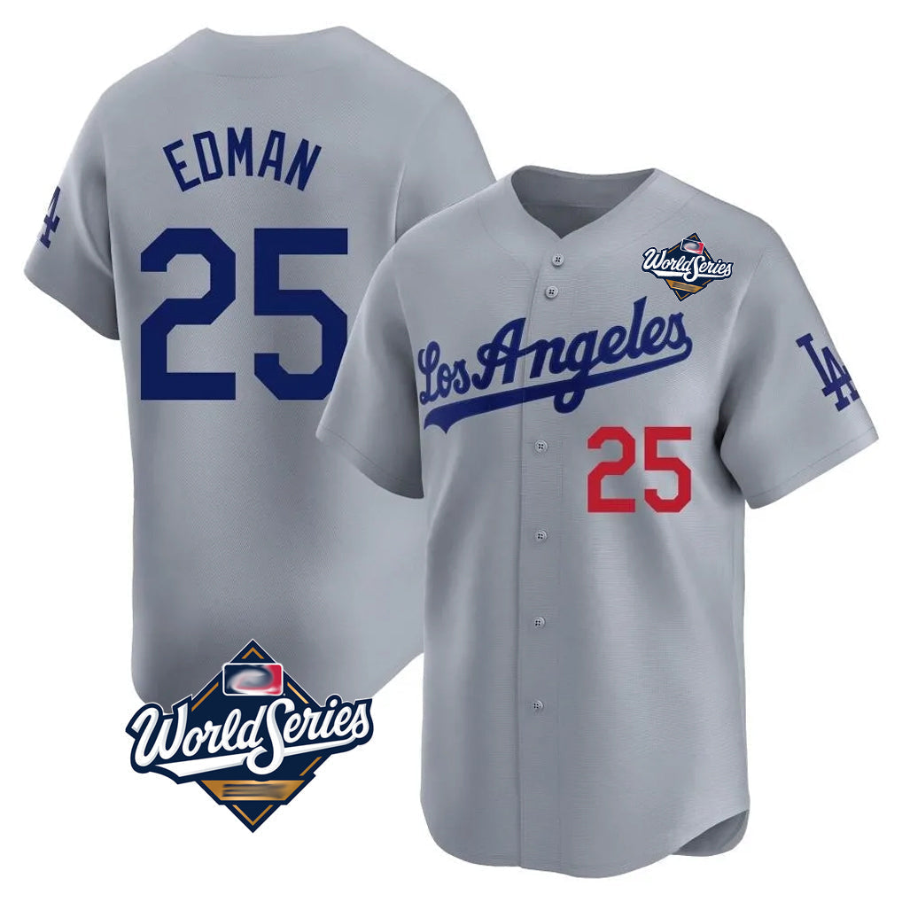 Trusc LA.Dodgers #25 Tommy Edman Player Gray World Series Limited Home Stitched Jerseys