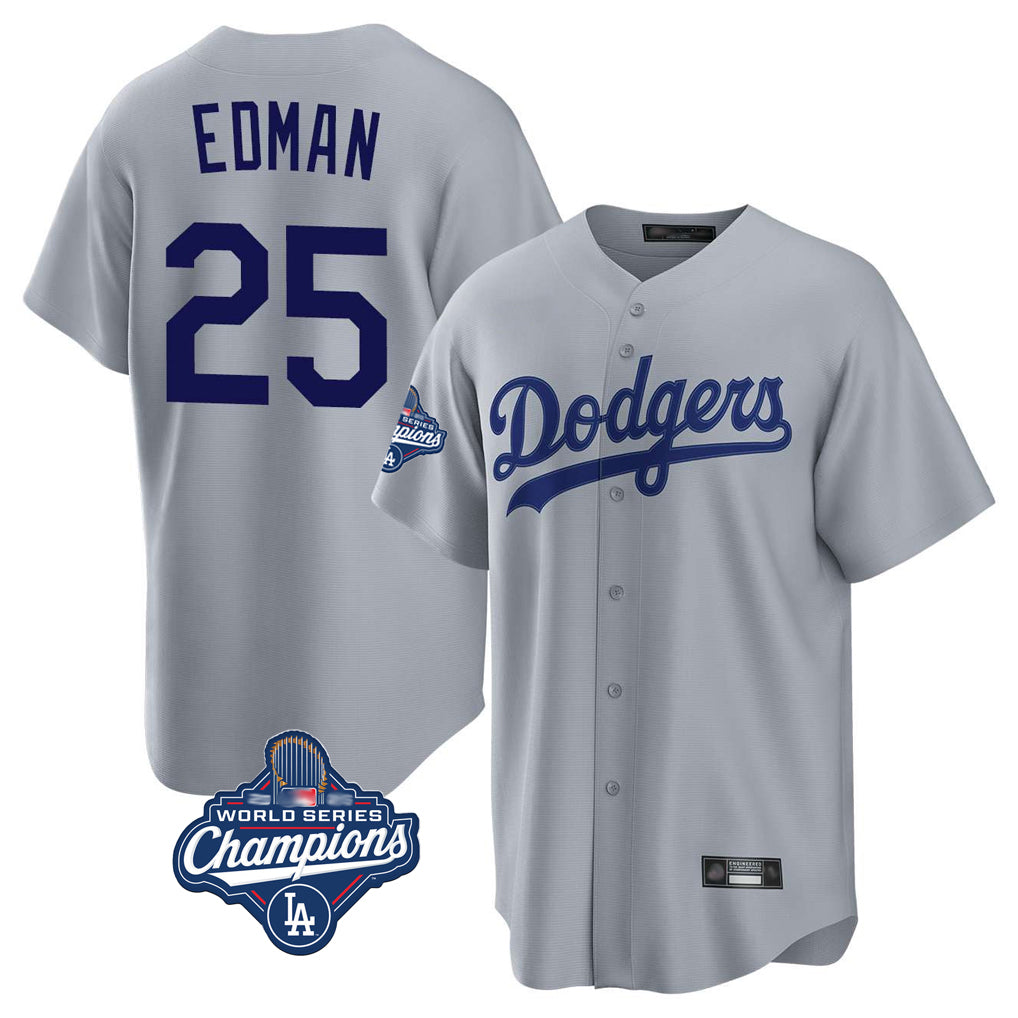 Trusc LA.Dodgers #25 Tommy Edman Player Gray World Series Meet Game Stitched Jerseys