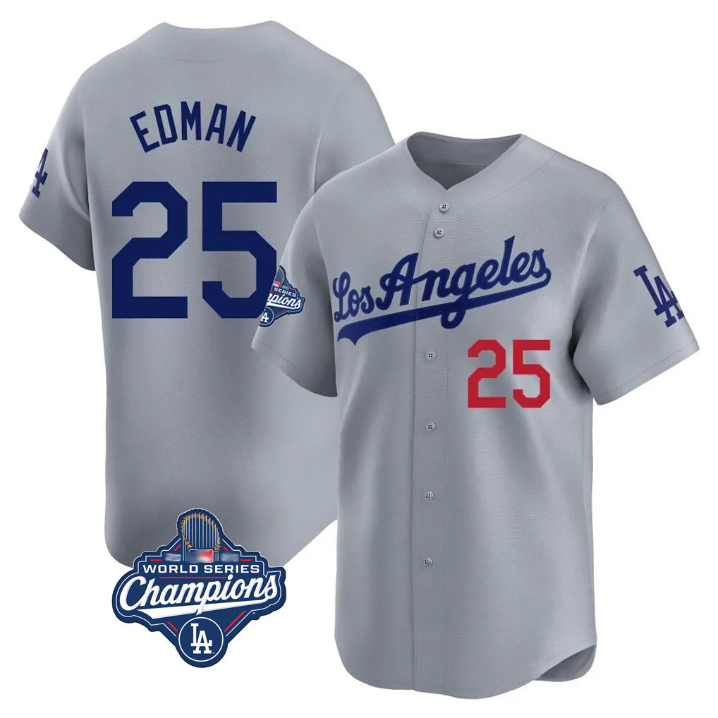 Trusc LA.Dodgers #25 Tommy Edman Player Gray World Series Meet Limited Home Stitched Jerseys