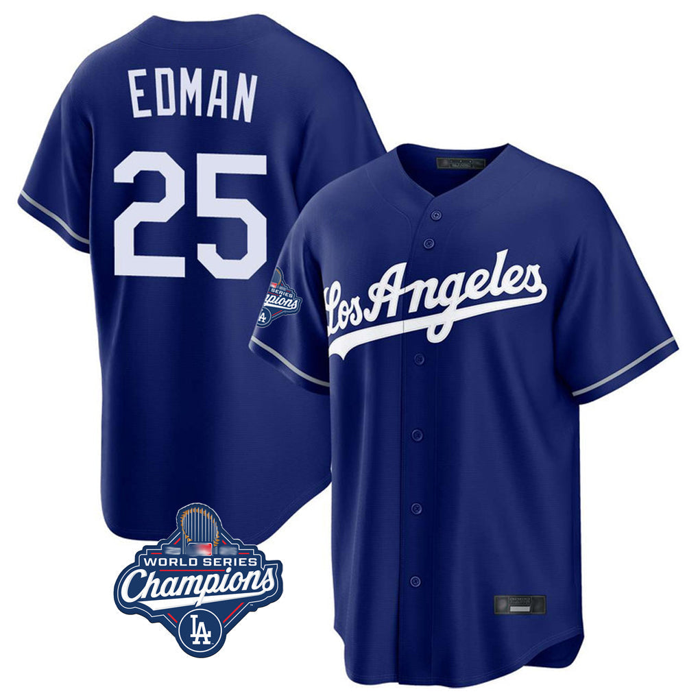 Trusc LA.Dodgers #25 Tommy Edman Player Royal World Series Meet Game Stitched Jerseys
