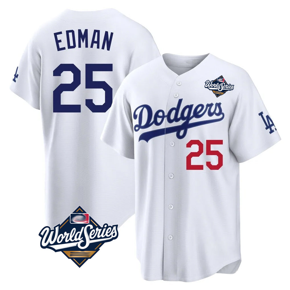 Trusc LA.Dodgers #25 Tommy Edman Player White World Series Home Game Stitched Jerseys