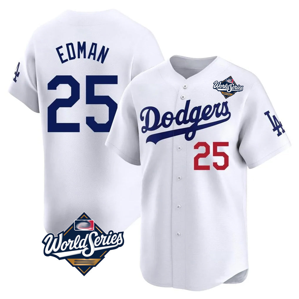 Trusc LA.Dodgers #25 Tommy Edman Player White World Series Limited Home Stitched Jerseys
