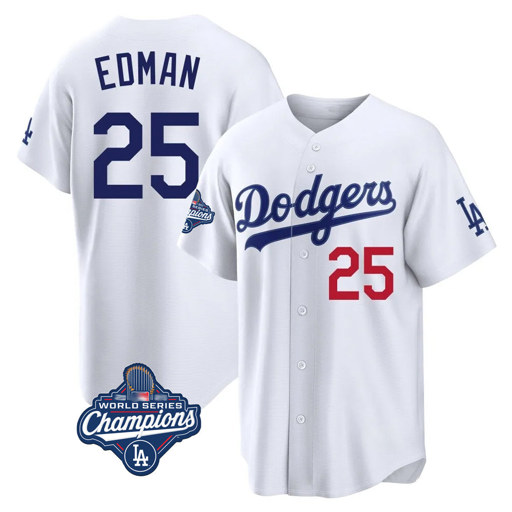 Trusc LA.Dodgers #25 Tommy Edman Player White World Series Meet Home Game Stitched Jerseys