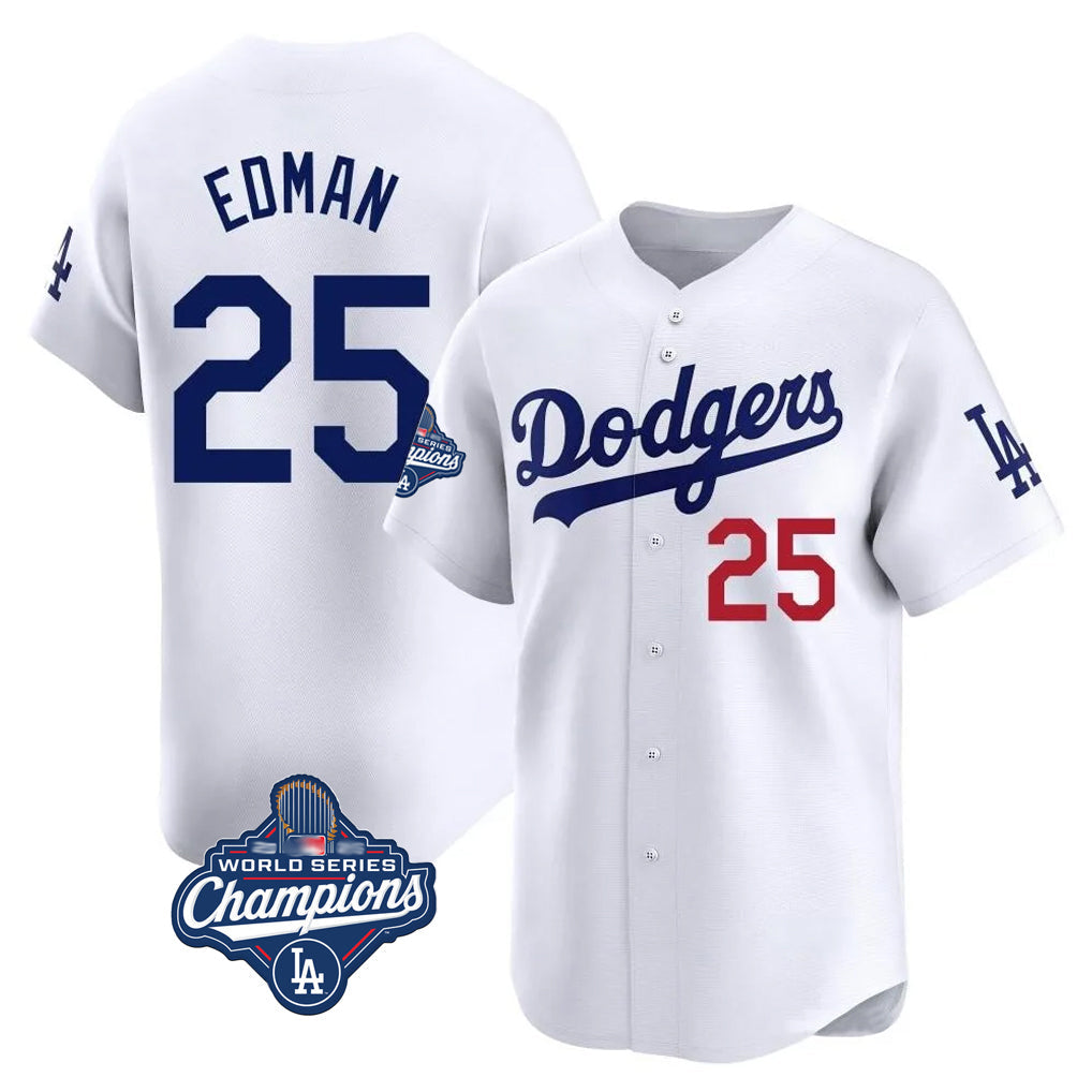 Trusc LA.Dodgers #25 Tommy Edman Player White World Series Meet Limited Home Stitched Jerseys
