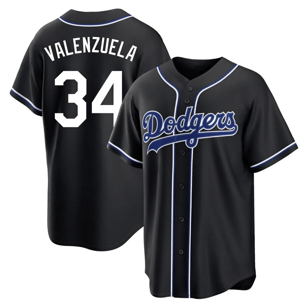 Trusc LA.Dodgers #34 Fernando Valenzuela Player Black Carbon Limited Home Stitched Jerseys