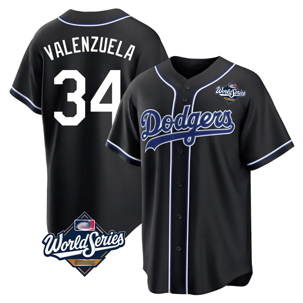 Trusc LA.Dodgers #34 Fernando Valenzuela Player Black World Series Carbon Limited Home Stitched Jerseys