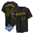 Trusc LA.Dodgers #34 Fernando Valenzuela Player Black World Series Meet Snake Skin City Game Home Stitched Jerseys