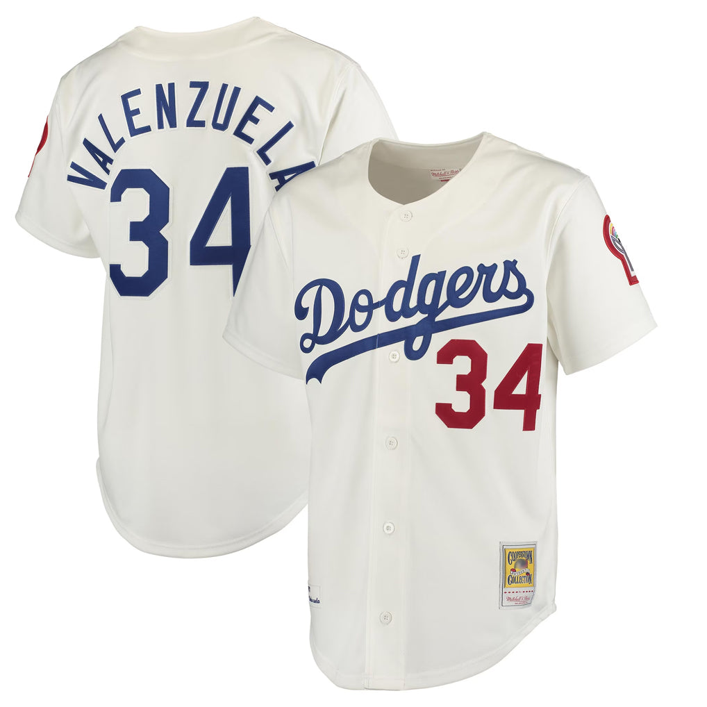 Trusc LA.Dodgers #34 Fernando Valenzuela Player Cream Throwback Vapor Limited Stitched Jerseys