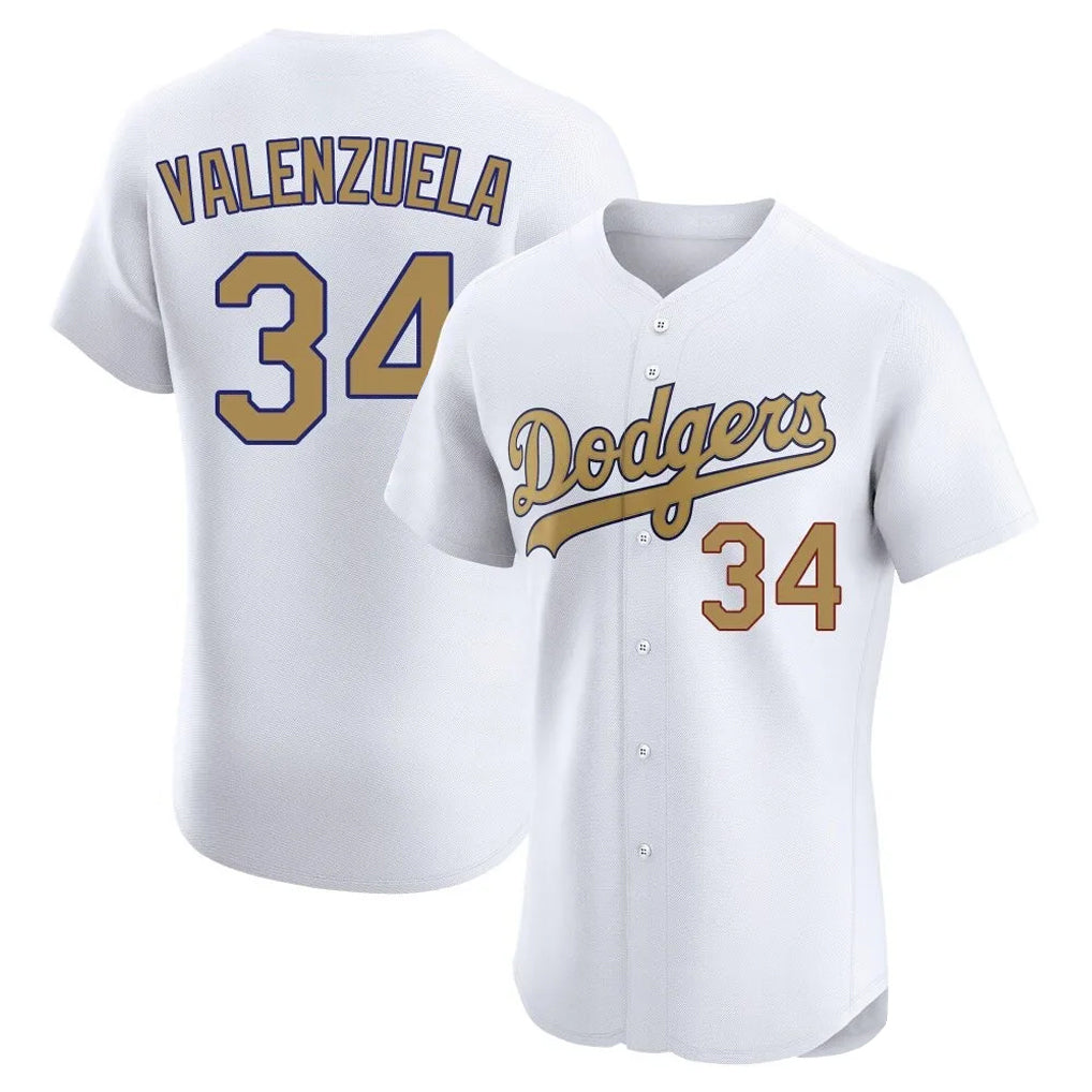 Trusc LA.Dodgers #34 Fernando Valenzuela Player Gold Limited Elite Home Stitched Jerseys