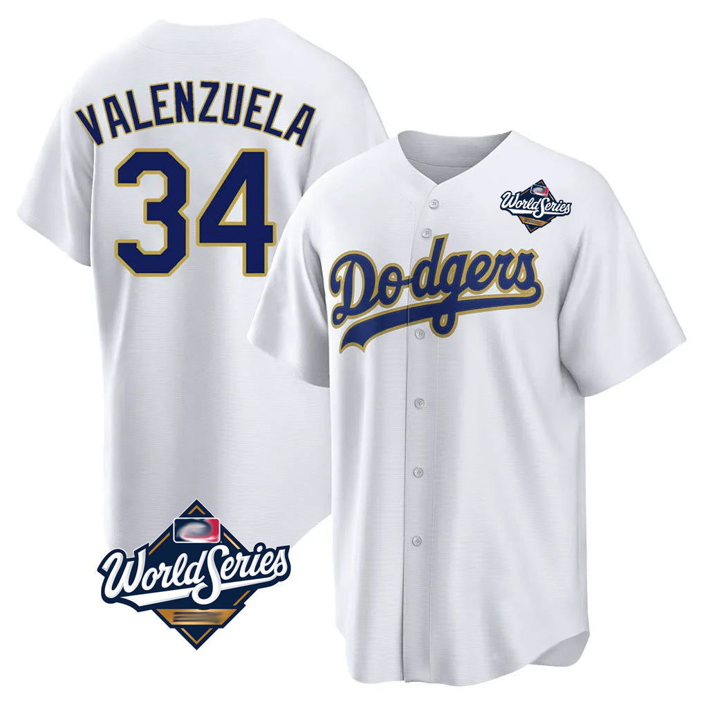 Trusc LA.Dodgers #34 Fernando Valenzuela Player Gold White World Series 2026 Collection Stadium Game Stitched Jerseys