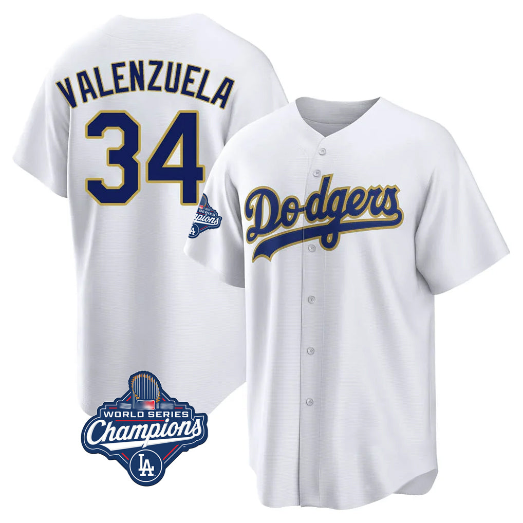 Trusc LA.Dodgers #34 Fernando Valenzuela Player Gold White World Series Meet 2026 Collection Stadium Game Stitched Jerseys