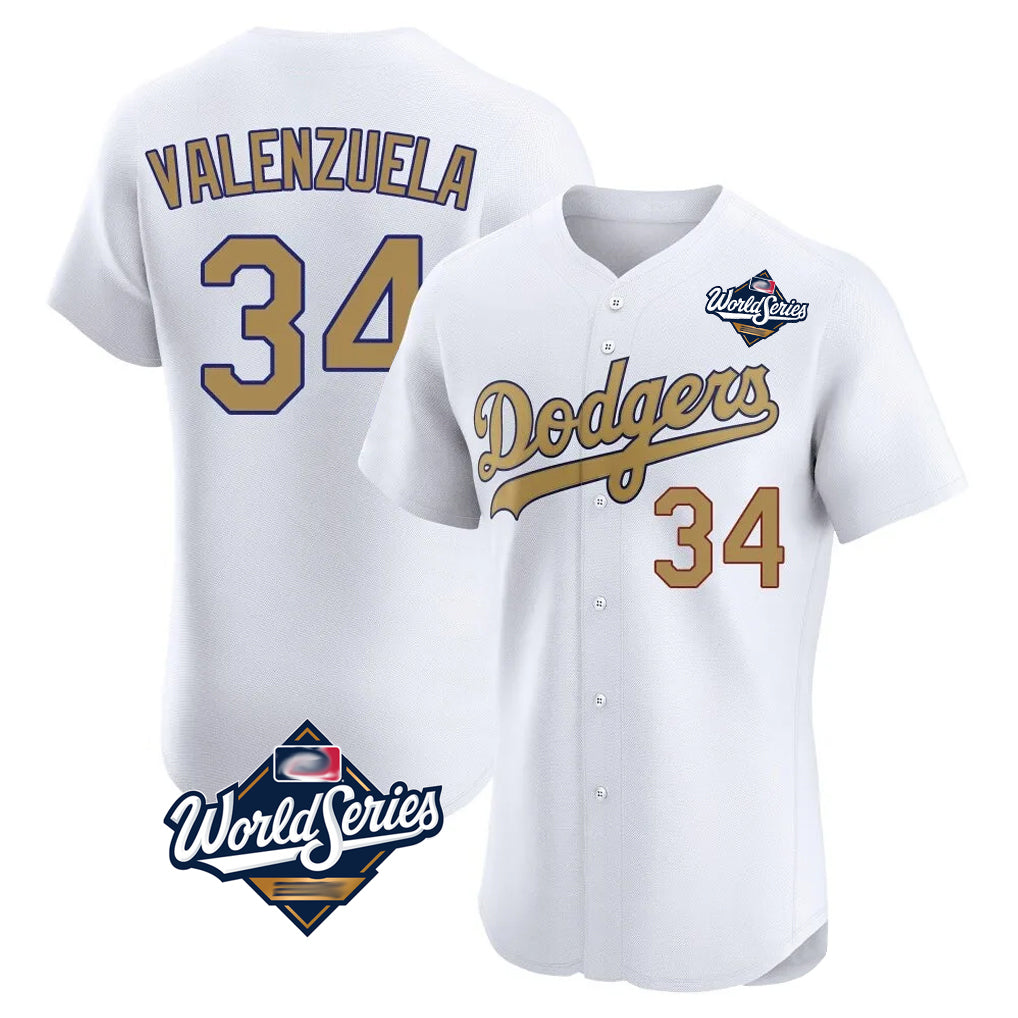 Trusc LA.Dodgers #34 Fernando Valenzuela Player Gold World Series Limited Elite Home Stitched Jerseys