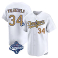 Trusc LA.Dodgers #34 Fernando Valenzuela Player Gold World Series Meet Collection Limited Home Stitched Jerseys