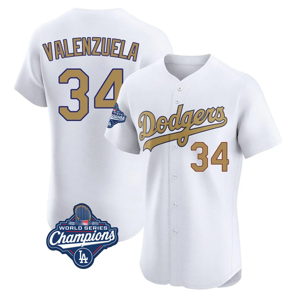 Trusc LA.Dodgers #34 Fernando Valenzuela Player Gold World Series Meet Limited Elite Home Stitched Jerseys