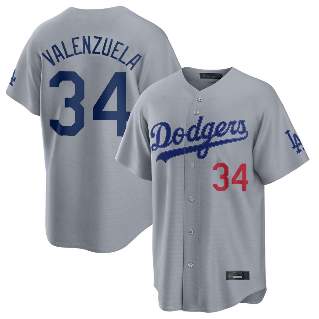 Trusc LA.Dodgers #34 Fernando Valenzuela Player Gray Game Home Stitched Jerseys
