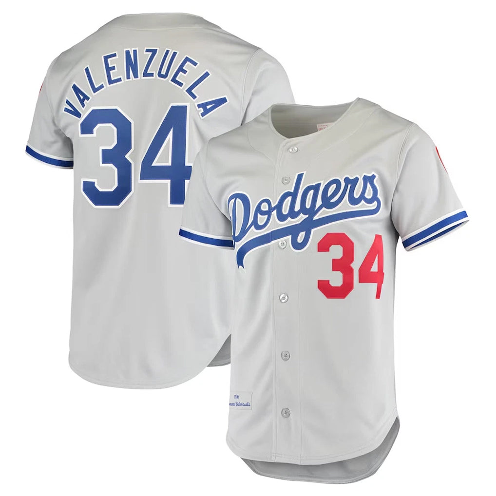 Trusc LA.Dodgers #34 Fernando Valenzuela Player Gray Throwback 1981 Stitched Jerseys