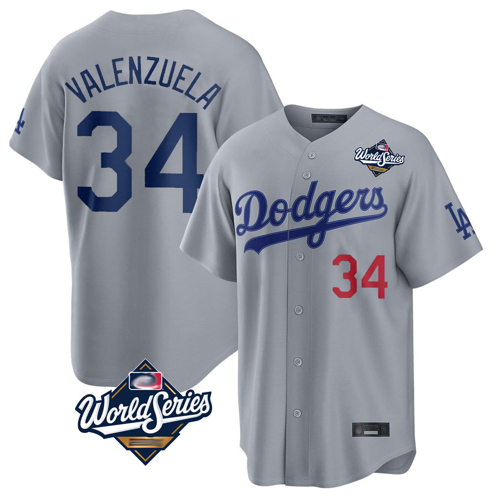 Trusc LA.Dodgers #34 Fernando Valenzuela Player Gray World Series Game Home Stitched Jerseys