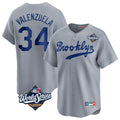 Trusc LA.Dodgers #34 Fernando Valenzuela Player Gray World Series Game Limited Home Stitched Jerseys