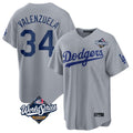 Trusc LA.Dodgers #34 Fernando Valenzuela Player Gray World Series Game Stitched Jerseys