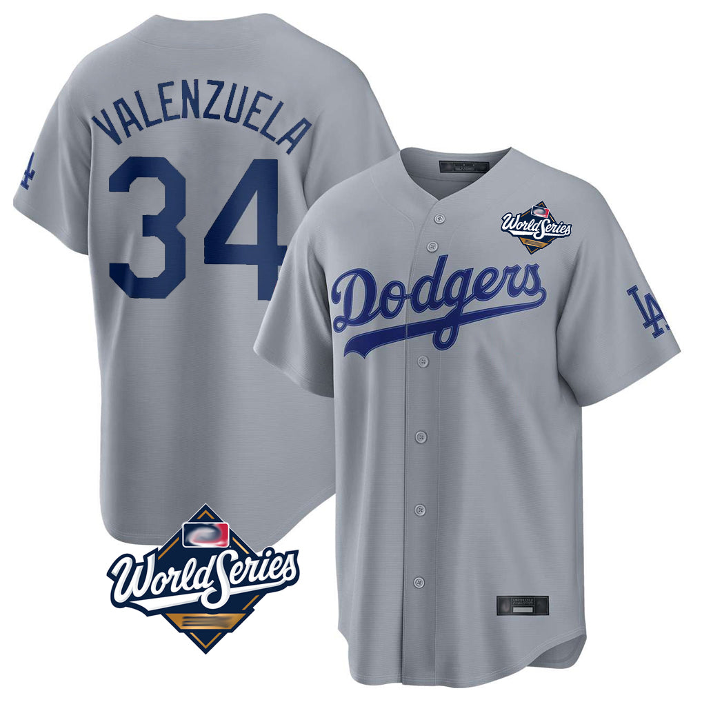 Trusc LA.Dodgers #34 Fernando Valenzuela Player Gray World Series Game Stitched Jerseys