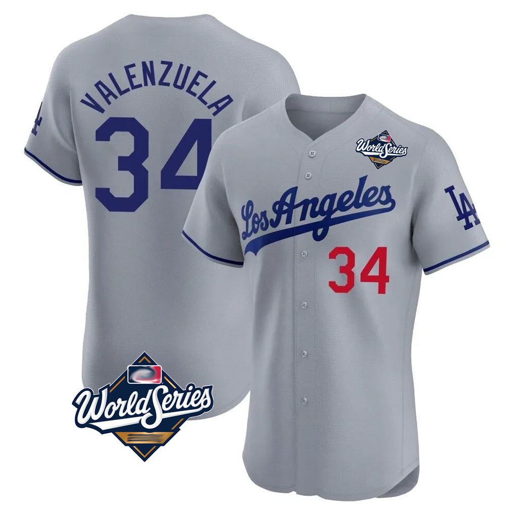 Trusc LA.Dodgers #34 Fernando Valenzuela Player Gray World Series Limited Elite Home Stitched Jerseys