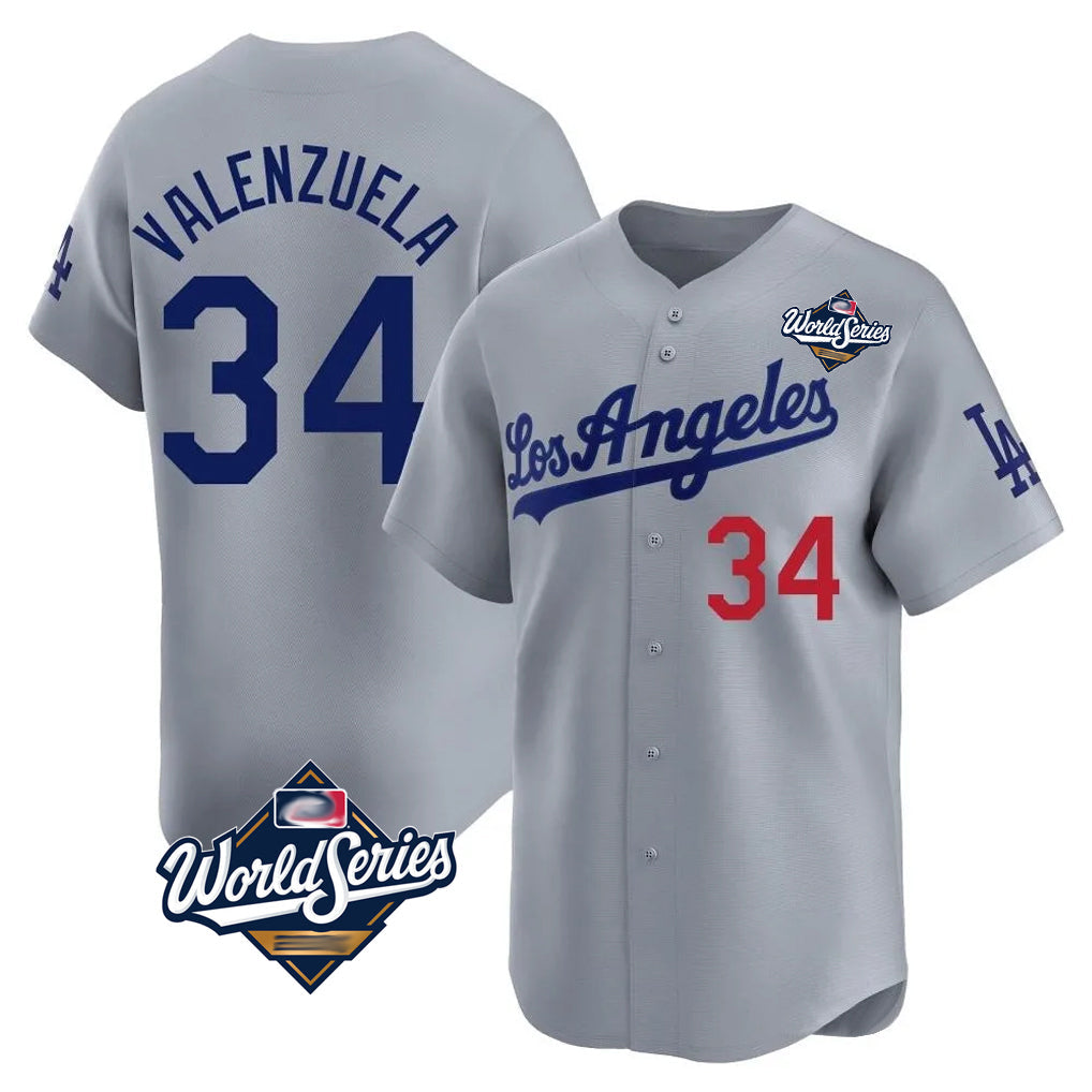 Trusc LA.Dodgers #34 Fernando Valenzuela Player Gray World Series Limited Home Stitched Jerseys