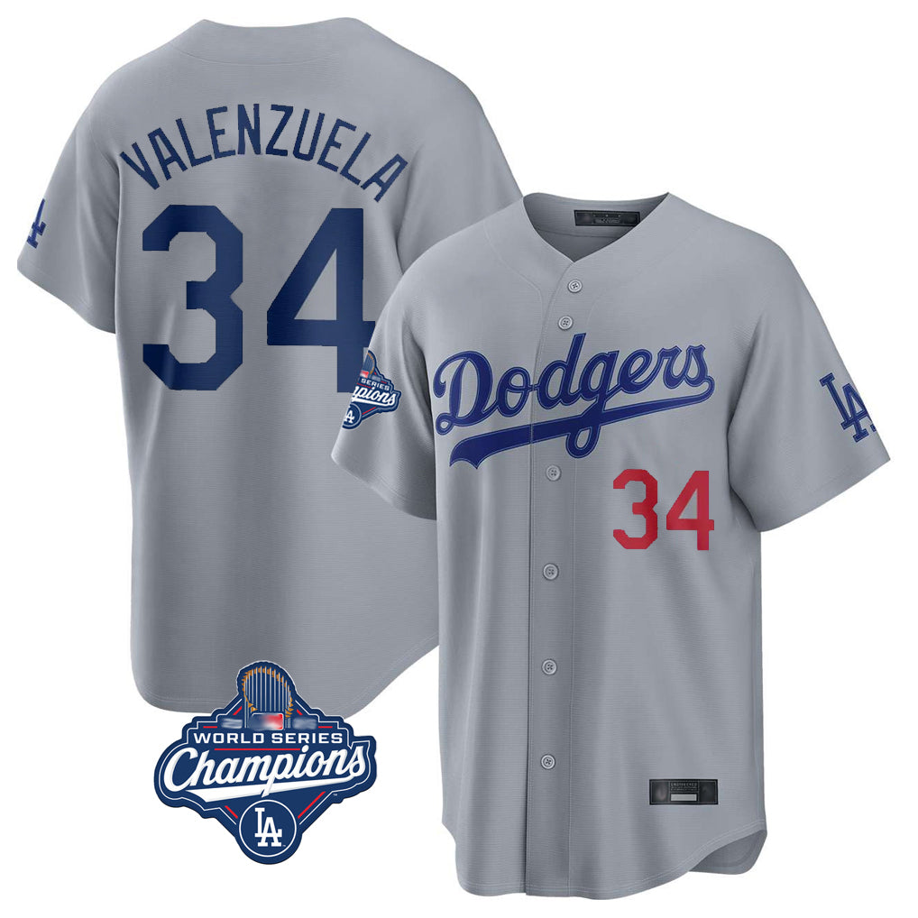 Trusc LA.Dodgers #34 Fernando Valenzuela Player Gray World Series Meet Game Home Stitched Jerseys