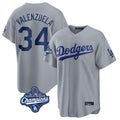 Trusc LA.Dodgers #34 Fernando Valenzuela Player Gray World Series Meet Game Stitched Jerseys