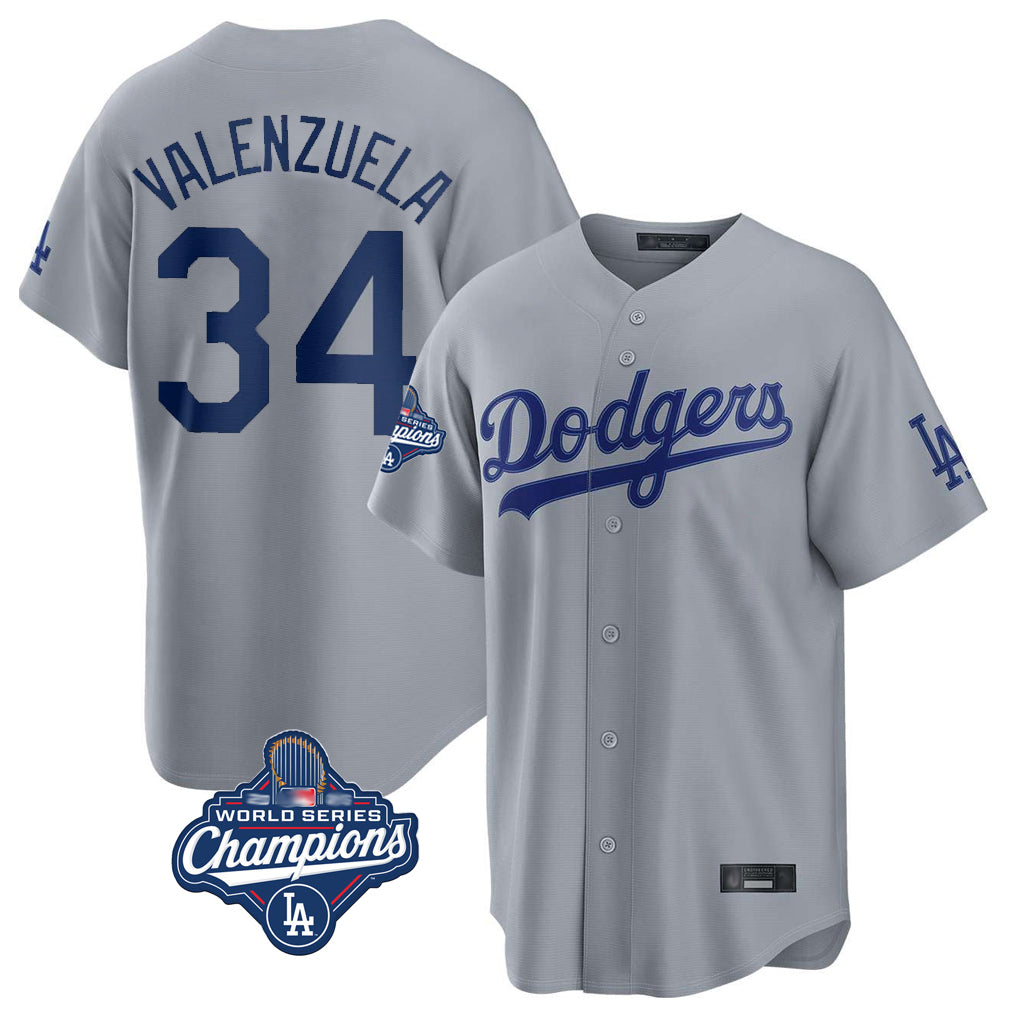 Trusc LA.Dodgers #34 Fernando Valenzuela Player Gray World Series Meet Game Stitched Jerseys