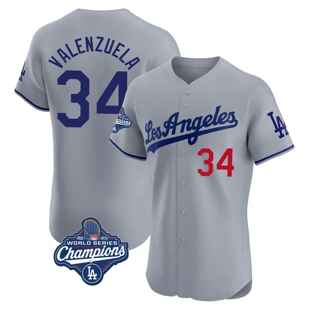 Trusc LA.Dodgers #34 Fernando Valenzuela Player Gray World Series Meet Limited Elite Home Stitched Jerseys