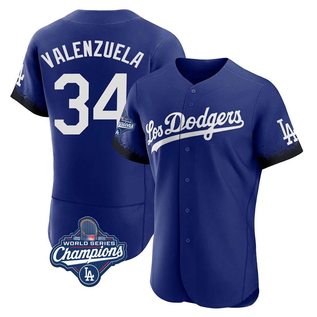 Trusc LA.Dodgers #34 Fernando Valenzuela Player Royal World Series Meet City Connect Elite Home Stitched Jerseys