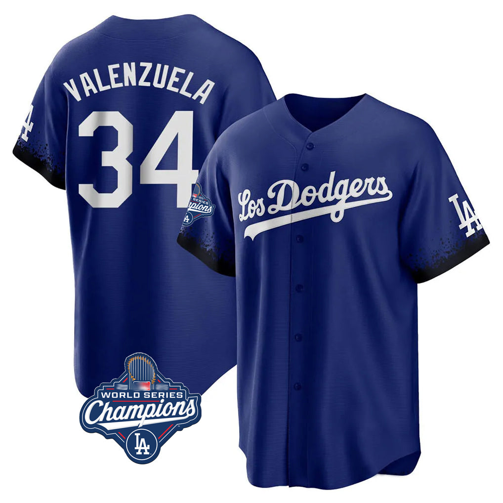 Trusc LA.Dodgers #34 Fernando Valenzuela Player Royal World Series Meet City Connect Home Game Stitched Jerseys