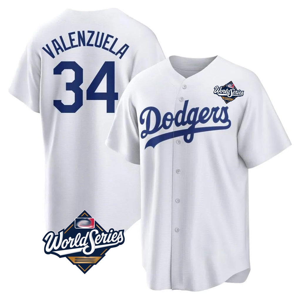 Trusc LA.Dodgers #34 Fernando Valenzuela Player White World Series Game Home Stitched Jerseys