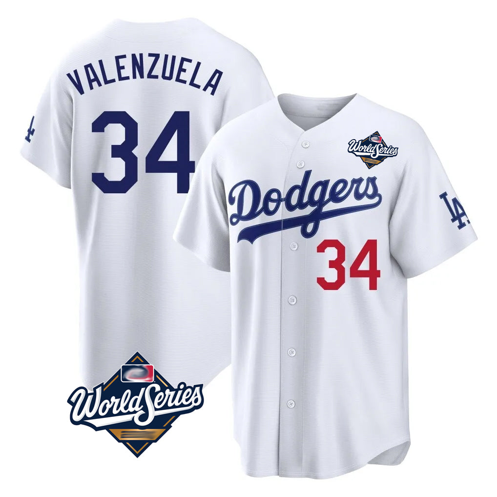 Trusc LA.Dodgers #34 Fernando Valenzuela Player White World Series Home Game Stitched Jerseys