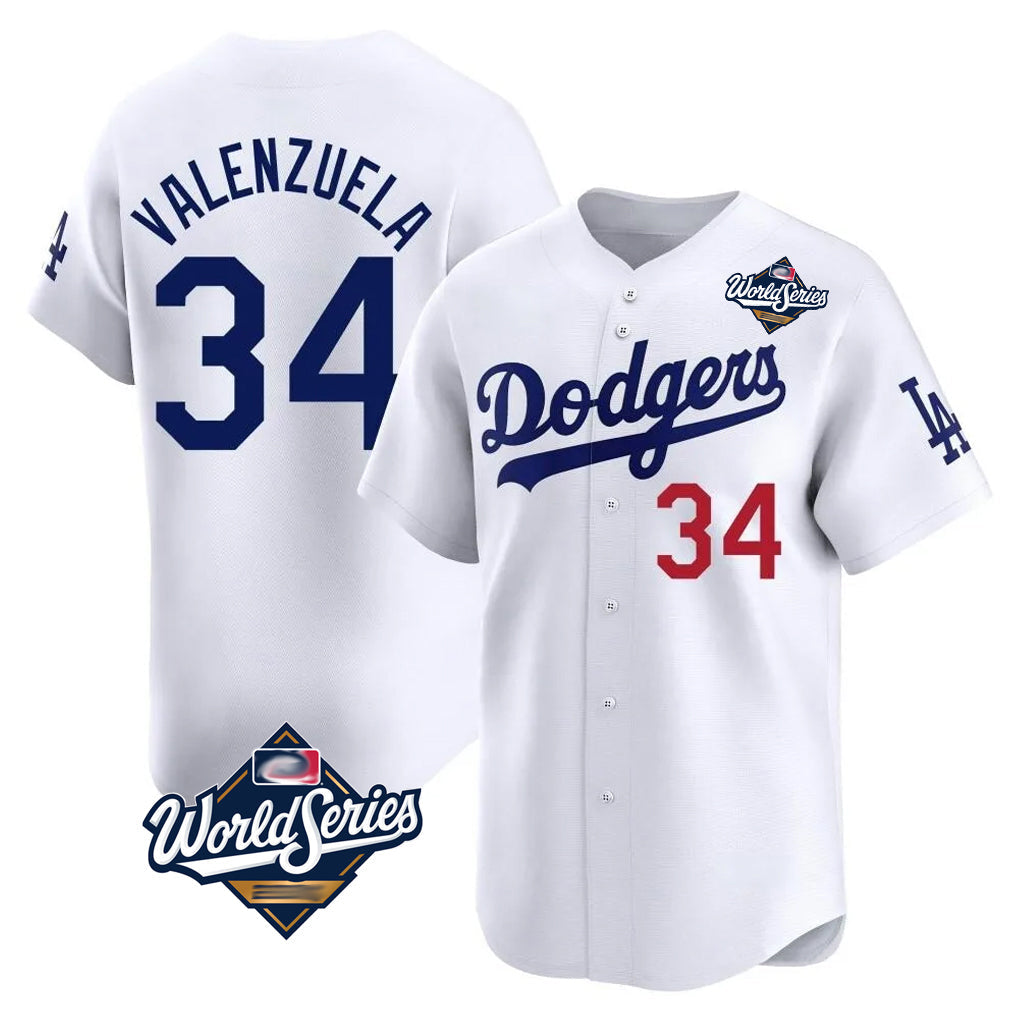 Trusc LA.Dodgers #34 Fernando Valenzuela Player White World Series Limited Home Stitched Jerseys