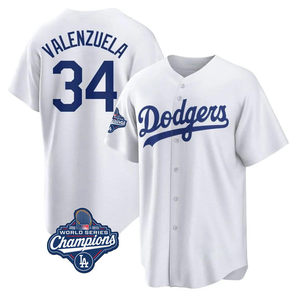 Trusc LA.Dodgers #34 Fernando Valenzuela Player White World Series Meet Game Home Stitched Jerseys