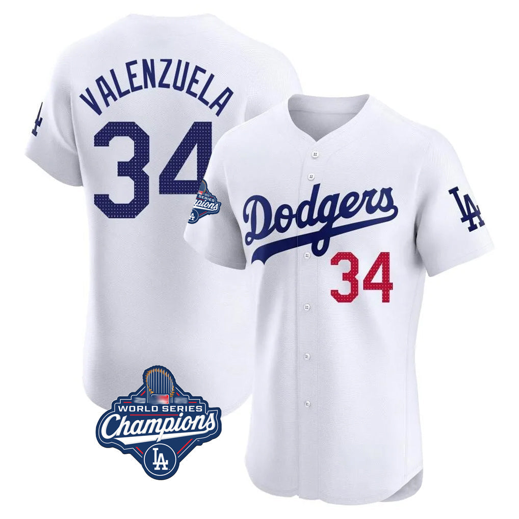 Trusc LA.Dodgers #34 Fernando Valenzuela Player White World Series Meet Limited Elite Home Stitched Jerseys