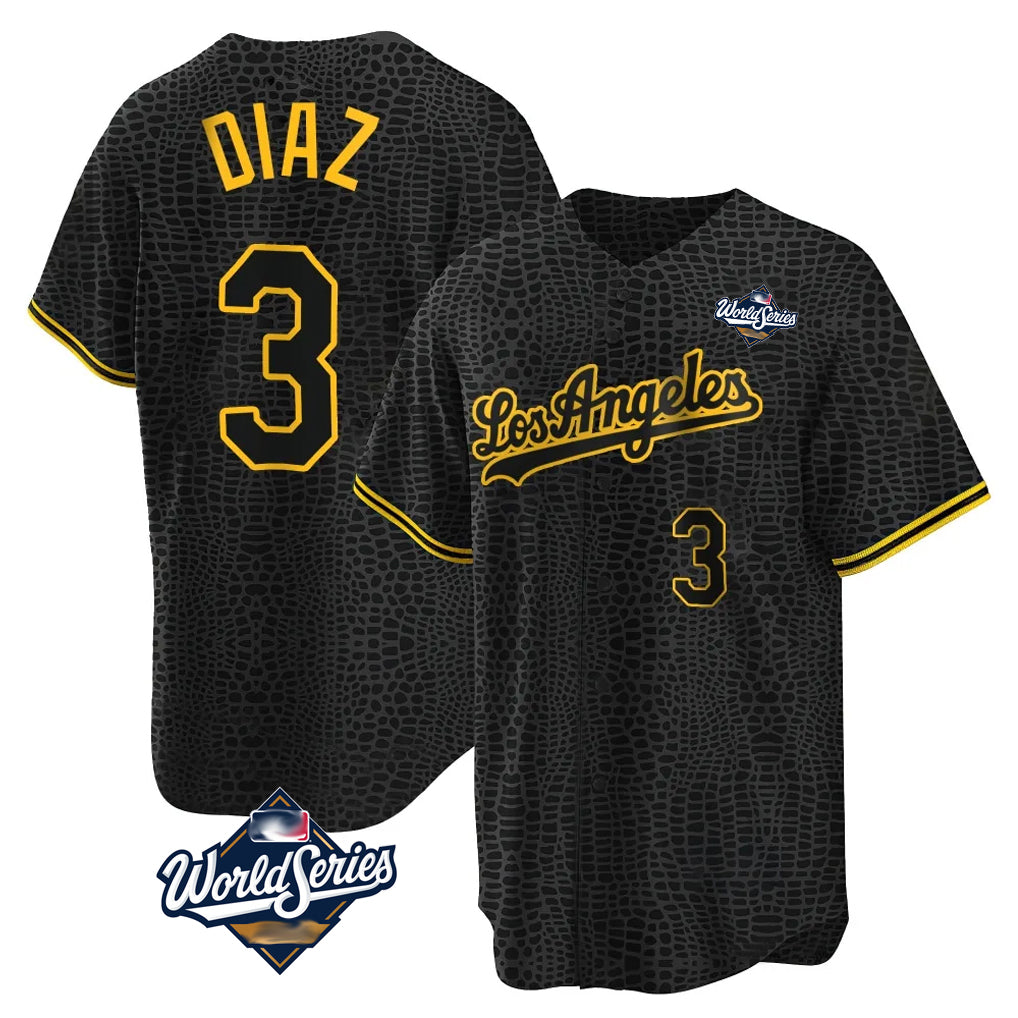 Trusc LA.Dodgers #3 Edwin D¡§aaz Player Black Gold World Series Limited Home Stitched Jerseys