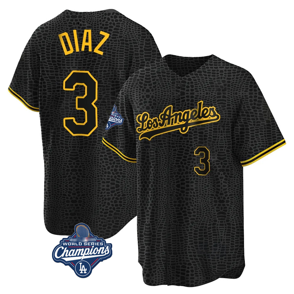 Trusc LA.Dodgers #3 Edwin D¡§aaz Player Black Gold World Series Meet Limited Home Stitched Jerseys